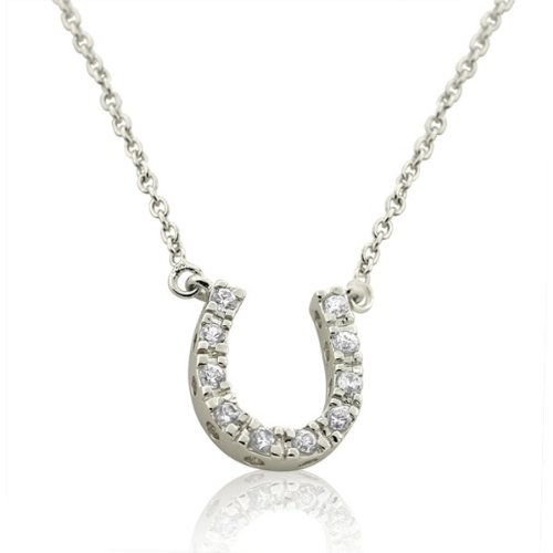 Designer Inspired Sterling Silver CZ Horseshoe Necklace