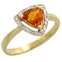 14k Gold Trillion Diamond Ring, w/ 0.04 Carat Brilliant Cut Diamonds & 0.68 Carat (5mm) Trilliant Cut Citrine Stone, 3/8 in. (10mm) wide