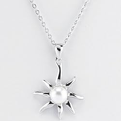 Sterling Silver Freshwater Pearl Sun Necklace- 16 Inches