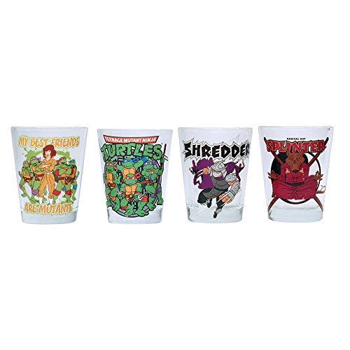 Teenage Mutant Ninja Turtles NT031SG7 4 Piece Silver Buffalo (TMNT) Friends and Villains Clear Mini Glass Set, 1 oz, Multicolored