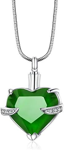 Helome Love Heart Gemstone Cremation Jewelry Pendant Necklace Memorial Ash Keepsake (Green)