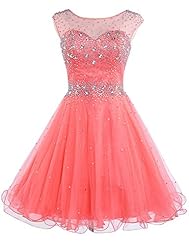 Beaded Sheer Open-Back Scoop Neck  Tulle  Ball Gown Evening Dress/Prom Dress/Party Dress 