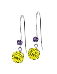 1.22 Ct Round Canary Diamond Purple Amethyst 14K White Gold Earrings