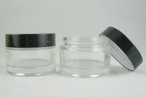 2 Pack of Empty Clear Glass 2 oz Amber Jars with Aluminum Black Caps