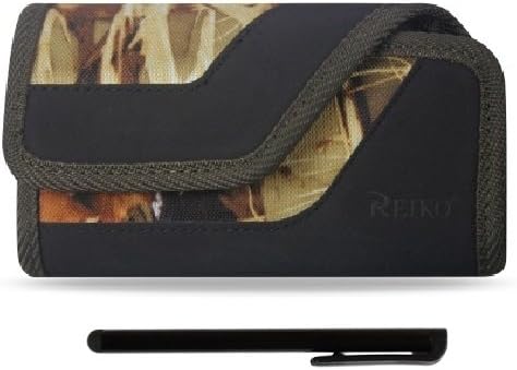 Camoflauge Heavy Duty Nylon Rugged Pouch with Velcro Flap and Metal Belt Clip Holster Carrying Case for Samsung Galaxy Note 2, 3, 4, 5 Model + TQT Black Stylus Pen