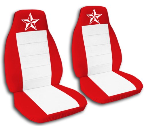 1991 Ford Mustang GT seat covers. One front set of seat covers. Red and white seat covers with a white star.
