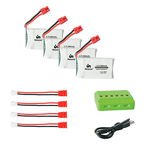 Noiposi 4Pcs 3.7V 680mah 20c Lipo Battery with X6 Charger for Syma X5HC X5HW RC Quadcopter