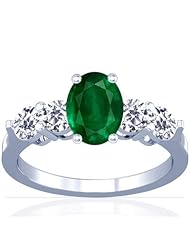 Platinum Oval Cut Emerald Ring With Sidestones