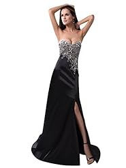 Strapless Sheath Floor Length Slit Beaded Lace Natural   Waistline Sweetheart Satin Prom Dress 