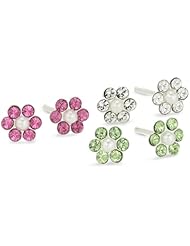 Kate & Lucy Sterling Silver 3 Piece Cubic Zirconia Flower Girls Stud Earring Set