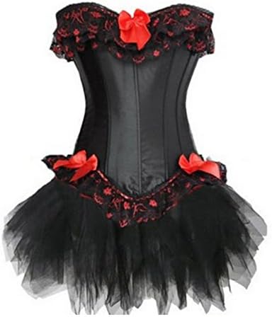 Women 079T Basques Lace Up Boned Corset Bustier Tutu Skirt Bridal Lingerie X-Large Black