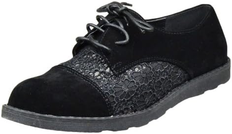 Womens Flat Shoes Embroidered Flower Brogues Lace Up Oxford Flats Black SZ 7