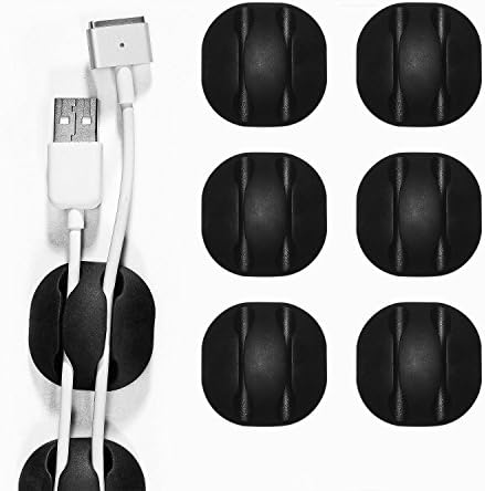 Set of 6 Suyeeson Cable Clips &amp; Cord Management System: Desktop Cable Organizer &amp; Computer, Electrical, Charging or Mouse Cord Holder (Black)