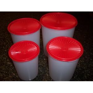 Tupperware Servalier Classic Canister Set of 4 Red Seal by