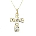 10K Two-Tone Heart Cross Pendant Necklace