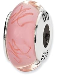 Sterling Silver s Pink/red Scribbles Hand-blown Glass Bead by Reflection Beads, Best Quality Free Gift Box Satisfaction Guaranteed