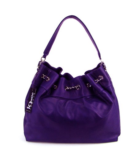 IO Pelle Italian Purple Leather Drawstring Hobo Shoulder Bag Purse