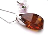 Top Quality Flaming Amber and .925 Sterling Silver Fine Cut Pendant on Italian Nickel Free Snake Chain