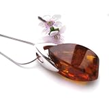 Top Quality Flaming Amber and Sterling Silver Pendant on Snake Chain, 18"