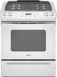Whirlpool Gold GW397LXUQ 30″ Slide-in Gas Range with 4 Sealed Burners, Porcelain Cooktop Surface, Self-Clean Oven and AccuBake System: White