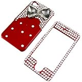 Rhinestones Protector Case for iPhone 4, 3D Bow Tie (Smoke/Red)