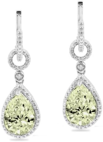 Sterling Silver and Diamond Accent Green Peridot Fancy Fashion Dangle Tear-drop Earrings