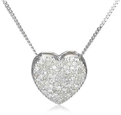 9ct White Gold 20Pt Diamond Heart Pendant 18 Chain