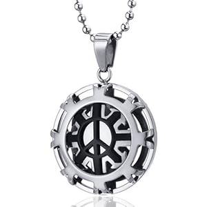 Modern Art Polished Stainless Steel Peace Sign Circle Pendant