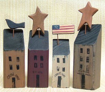 4pc Wooden Primitive Houses