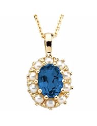 18K Yellow Gold Oval Cut Sapphire and Pearl Pendant -- LIFETIME WARRANTY