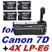 BG-E7 Battery Grip for Canon EOS 7D SLR Cameras , 4X LP-E6 Li-on Batteries