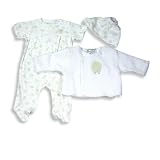 Absorba - Newborn Girls 3 Piece Footed Pant Set, White, Yellow