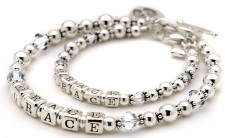 April Clear Crystal Mother Daughter Personalized Birthstone Bracelets