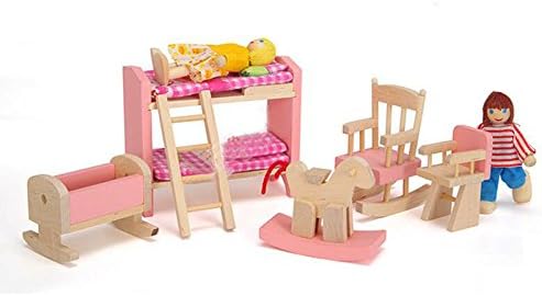 Kids Dolls House Furniture Set Miniature Wooden Family Play Bed Room Kitchen Toy