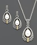 14k Gold & Sterling Silver Cultured Freshwater Pearl Pendant & Earring Set