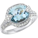11.00X09.00 Mm/ 1/2 CT TW 14K White Gold Genuine Aquamarine And Diamond Ring