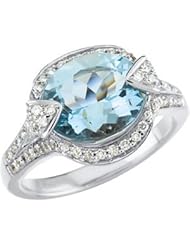 14K White Gold Genuine Aquamarine and Diamond Ring: Size 6.5