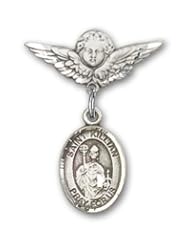 Sterling Silver Baby Badge with St. Kilian Charm and Angel with Wings Badge Pin