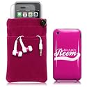 IPHONE 3GS / 3G 4 PC LUXURY GIFT ACCESSORY PACK - PINK/WHITE "DON'T BE JEL, BE REEM" IMAGE BACK COVER CASE / SHELL / SHIELD + SCREEN PROTECTOR + HEADSET + POUCH CASE PART OF THE QUBITS ACCESSORIES RANGE