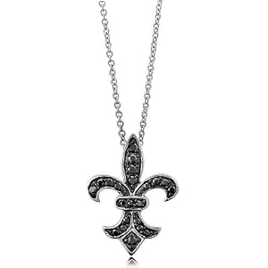 Sterling Silver Pendant Black Cubic Zirconia CZ Fleur De Lis