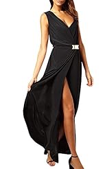 Girls Sexy Empire   Waistline Chiffon/Polyester Full Length Belted Pleated Slit Fitted  Dress
