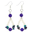 Handmade Purple Amethyst, Blue Turquoise & White Freshwater Pearl Dangle Earrings With Silver Beads