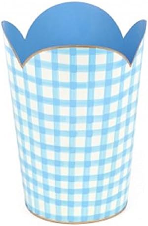 Gingham Aqua Blue White Garbage-Trash-Bin-Can-Basket-Wastebasket Gift Home Bath Kitchen Room