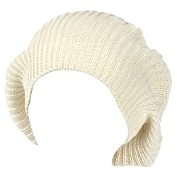 New 11" Cotton Knit Ribbed Slouchy Beret Tam Hat Ivory