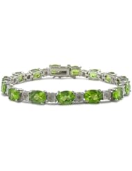 15 Carat Peridot and Diamond Tennis Bracelet in Sterling Silver, 7 Inches