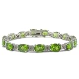 15 Carat Peridot and Diamond Tennis Bracelet in Sterling Silver, 7 Inches
