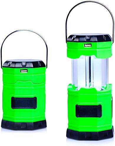 Ultra Bright Solar USB Rechargeable Camping Lantern,180 Lumen - Collapses - Suitable for: Hiking, Camping, Emergencies, Hurricanes, Outages - Super Bright - Lightweight - Water Resistant - Green
