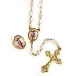 Crystal Rosary - Crucifixion - 7mm Crystal Beads - 21in. Gold Chain - Center Piece with Matching Lapel Pin - Gift Box Included - IMPORTED FROM ITALY