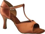 241 Soria Ladies' Sandal with a 2.5 Flared Heel in Tan Satin (Wide Fit)