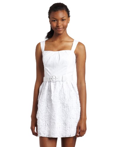 Xoxo Juniors Dress With Belt and Soutache, White, 5